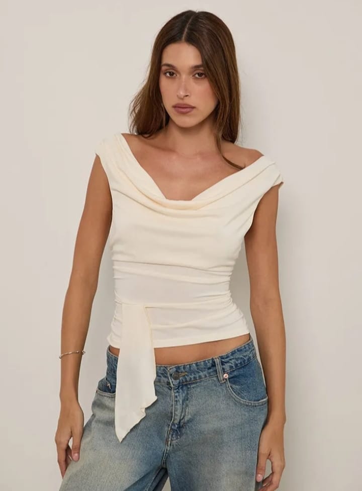 DITYA Cowl Neck Ruched V- Back Top