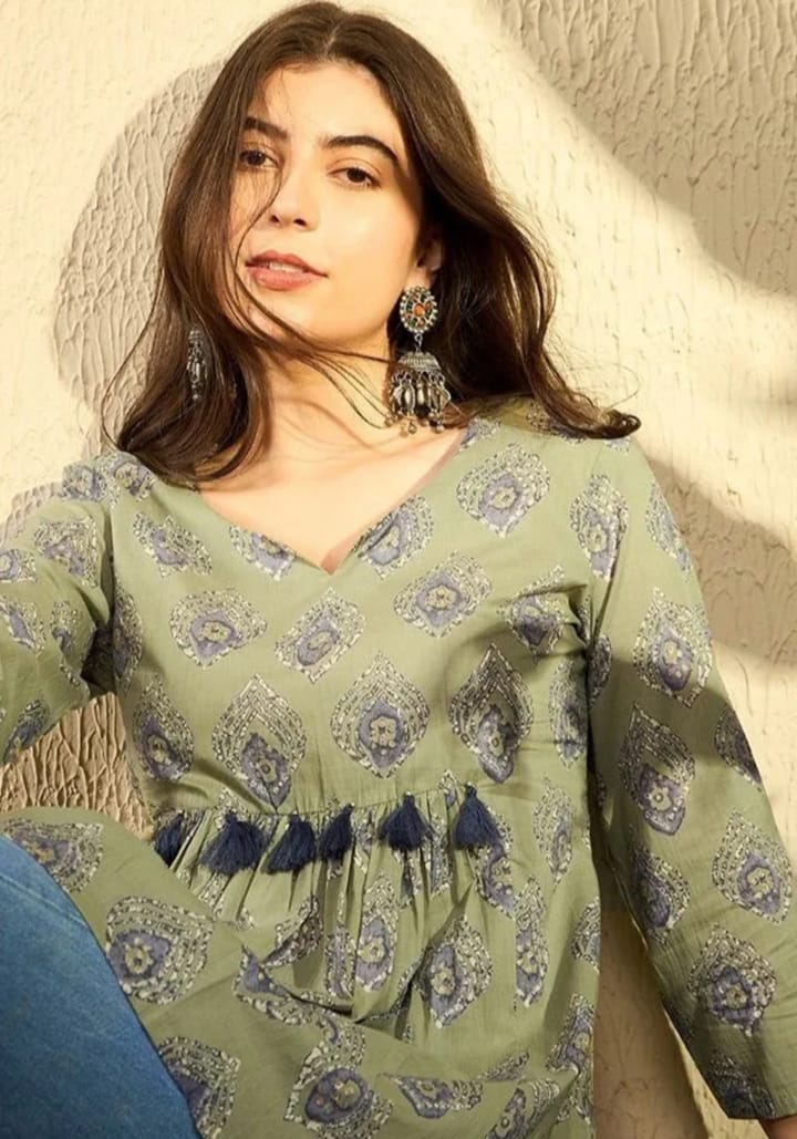 DITYA Green Ethnic Printed Peplum Tunic