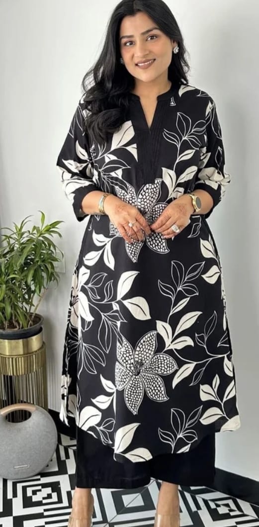 DITYA Floral Printed V-Neck Straight Kurta With Palazzos