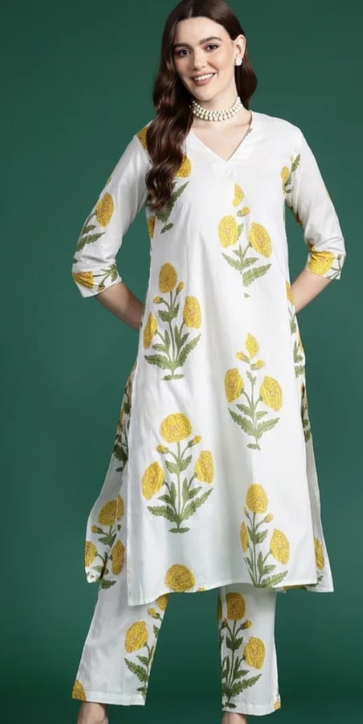 DITYA White Printed Kurta With Trousers