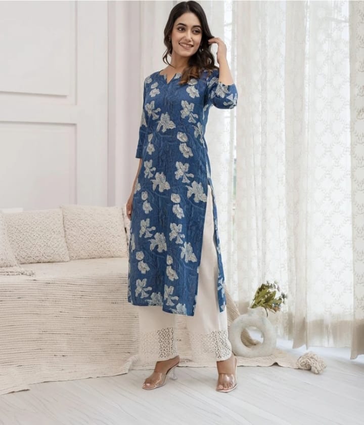 DITYA Women Printed Rayon Straight Kurta