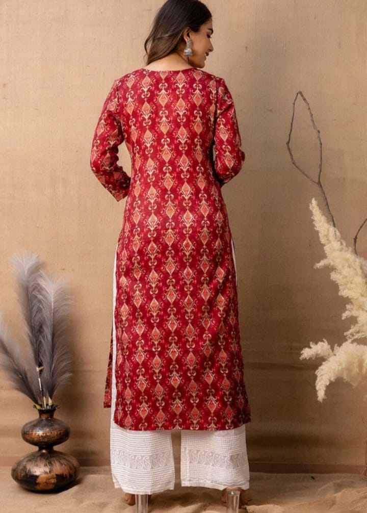 DITYA Women Printed Rayon Straight Kurta