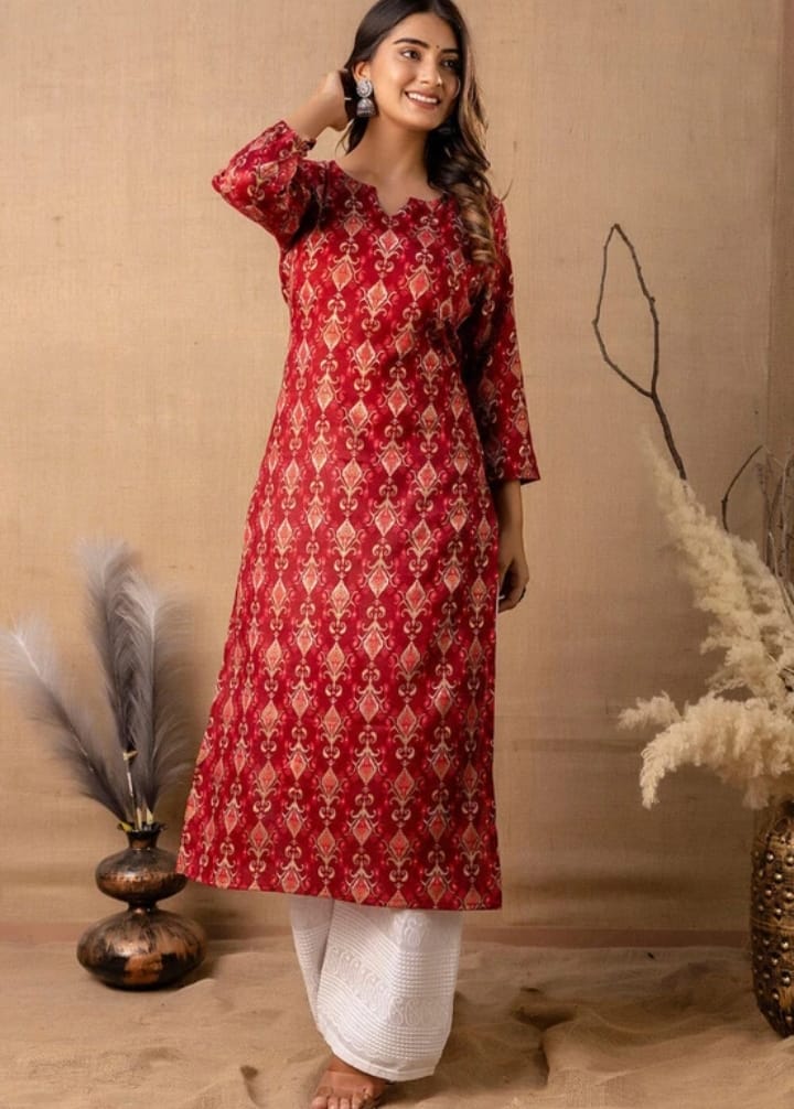 DITYA Women Printed Rayon Straight Kurta