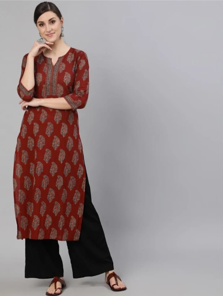 DITYA Women Printed Rayon Straight Kurta