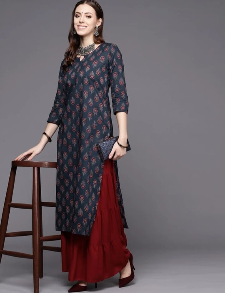 DITYA Women Rayon Printed Straight Kurta