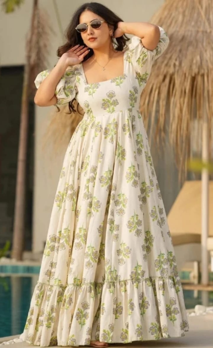 DITYA Printed Rayon Stiched A-Line Gown