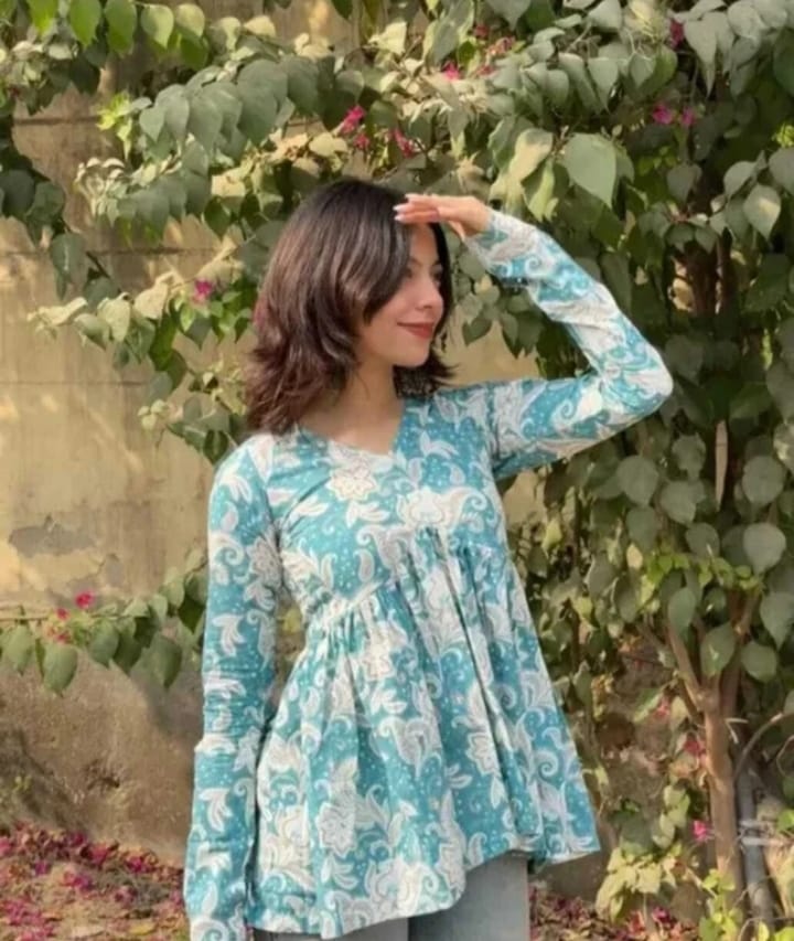 DITYA Printed Women Blue Casual Sleeve Top