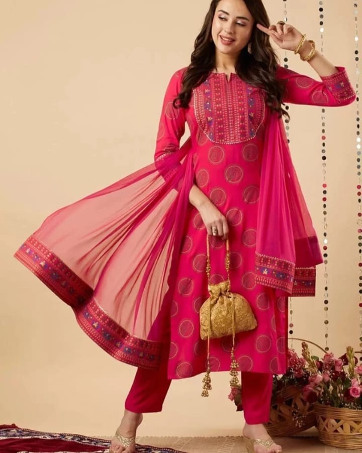 DITYA Women Rayon Kurti Pant Dupatta Set