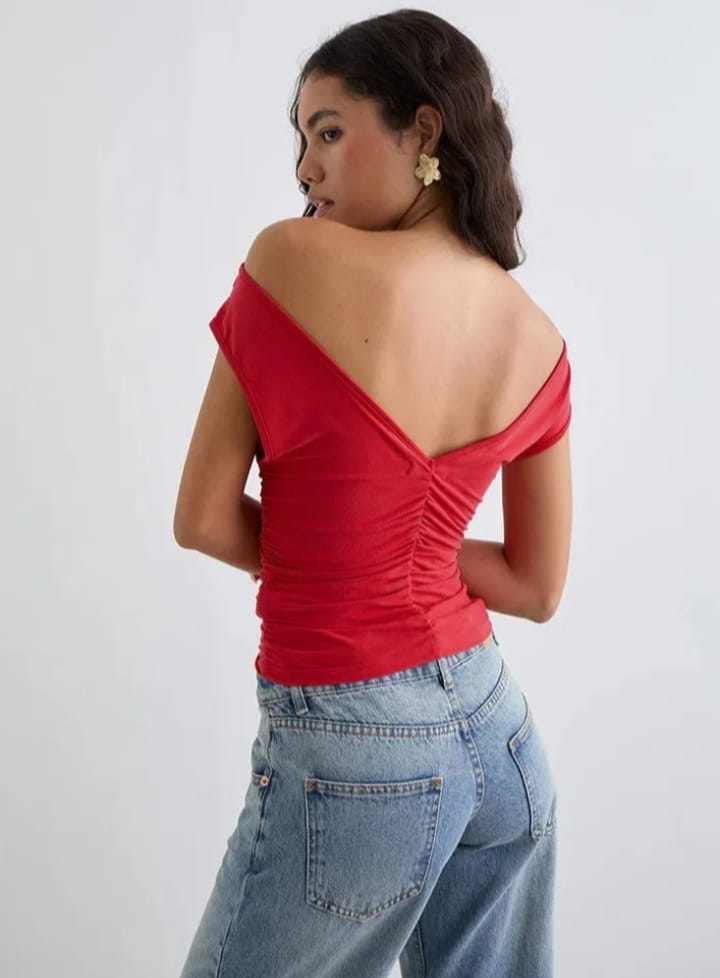 DITYA Cowl Neck Ruched V- Back Top