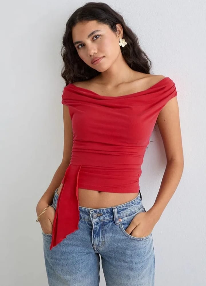 DITYA Cowl Neck Ruched V- Back Top