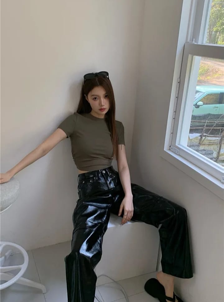 DITYA Hollow Tie Up Green Crop Top