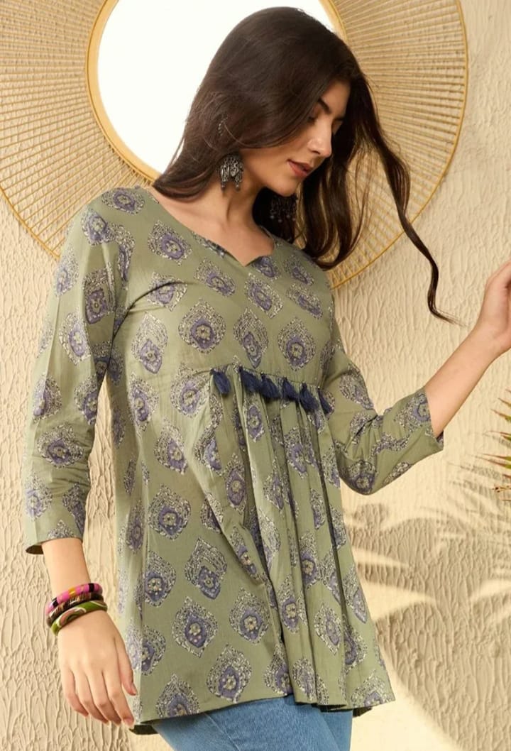 DITYA Green Ethnic Printed Peplum Tunic