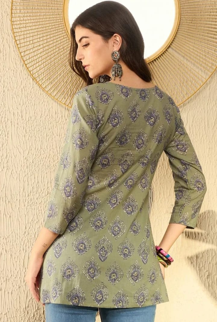 DITYA Green Ethnic Printed Peplum Tunic