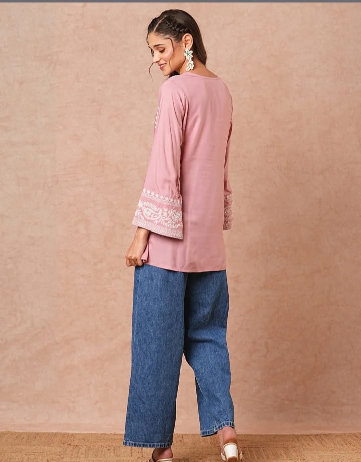 DITYA Peach-Colored A-Line Short Kurti