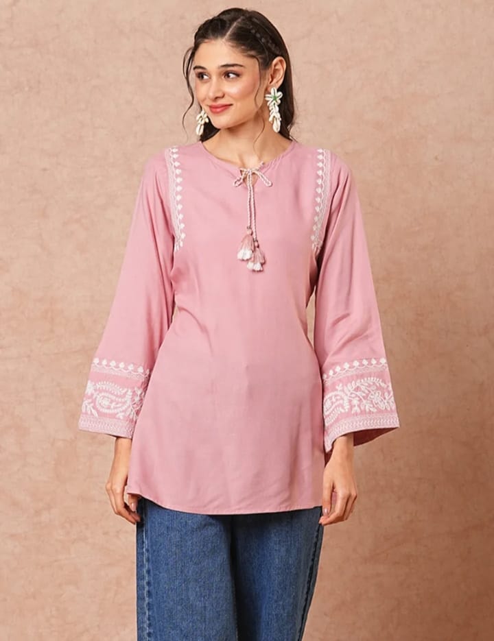 DITYA Peach-Colored A-Line Short Kurti