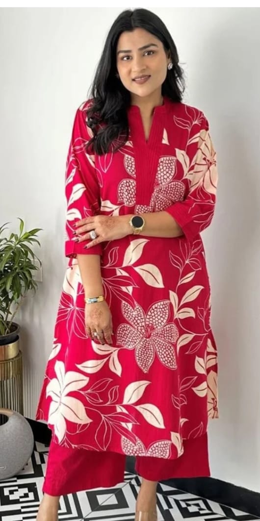 DITYA Floral Printed V-Neck Straight Kurta With Palazzos