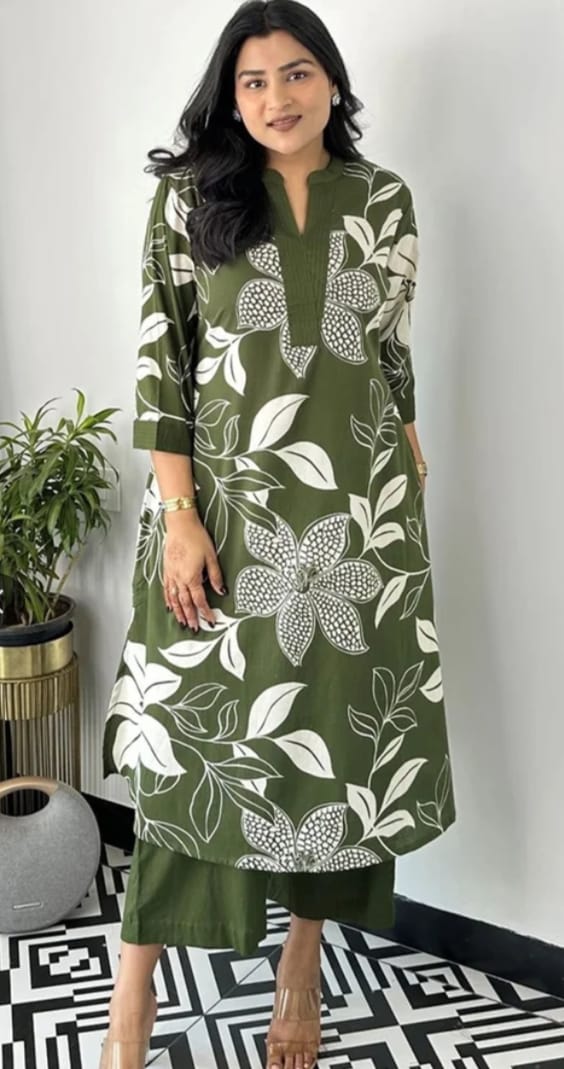 DITYA Floral Printed V-Neck Straight Kurta With Palazzos