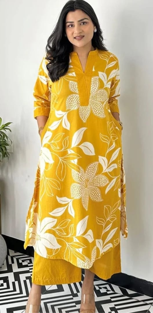 DITYA Floral Printed V-Neck Straight Kurta With Palazzos