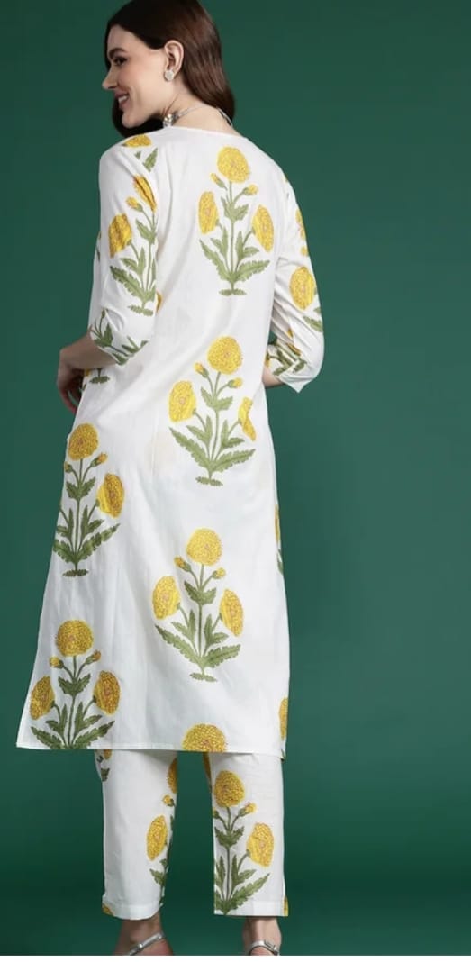 DITYA White Printed Kurta With Trousers
