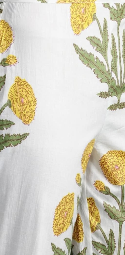 DITYA White Printed Kurta With Trousers
