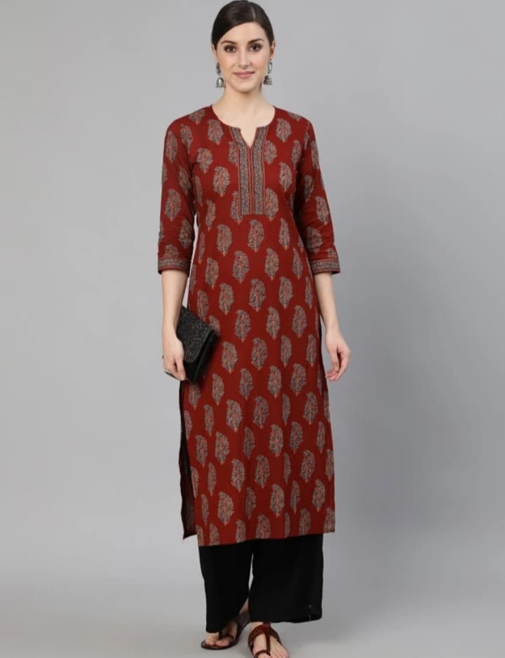 DITYA Women Printed Rayon Straight Kurta