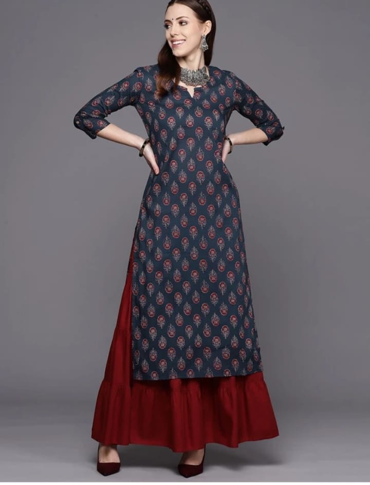 DITYA Women Rayon Printed Straight Kurta
