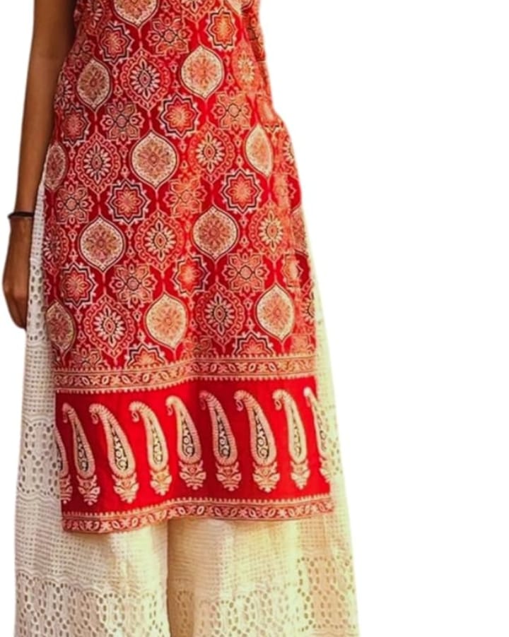 DITYA Sleeveless Ajrak Print Kurti