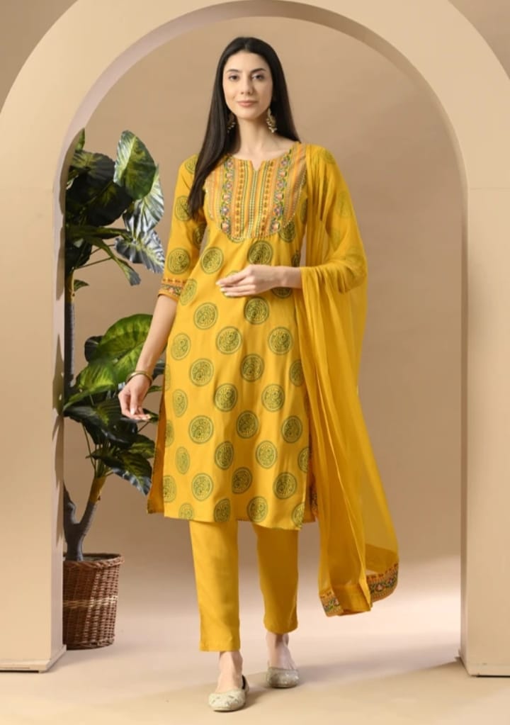 DITYA Women Rayon Kurti Pant Dupatta Set
