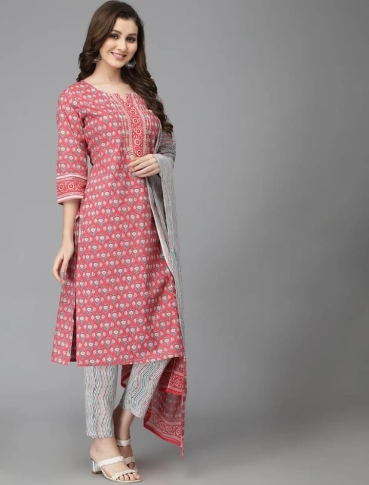 DITYA Women Pure Cotton Kurta Pant Dupatta Set
