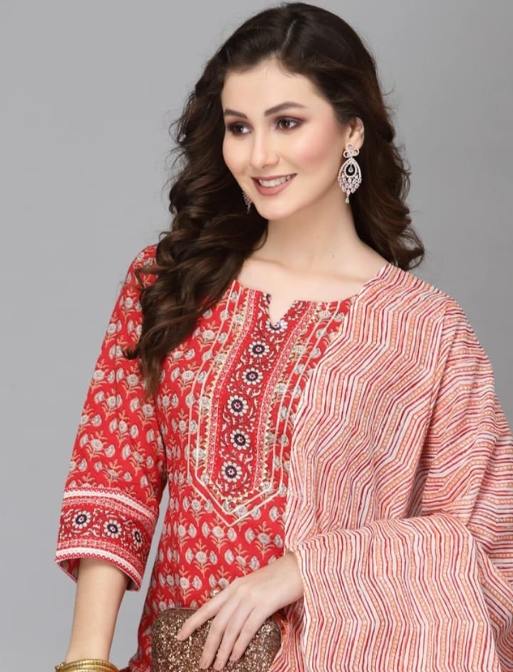 DITYA Women Pure Cotton Kurta Pant Dupatta Set