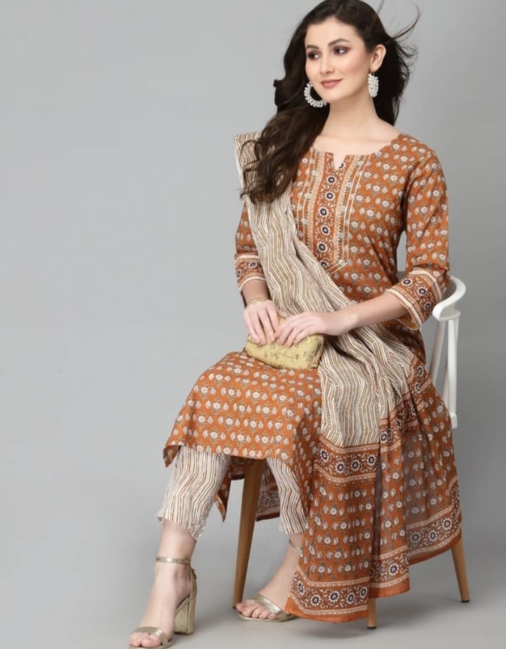 DITYA Women Pure Cotton Kurta Pant Dupatta Set